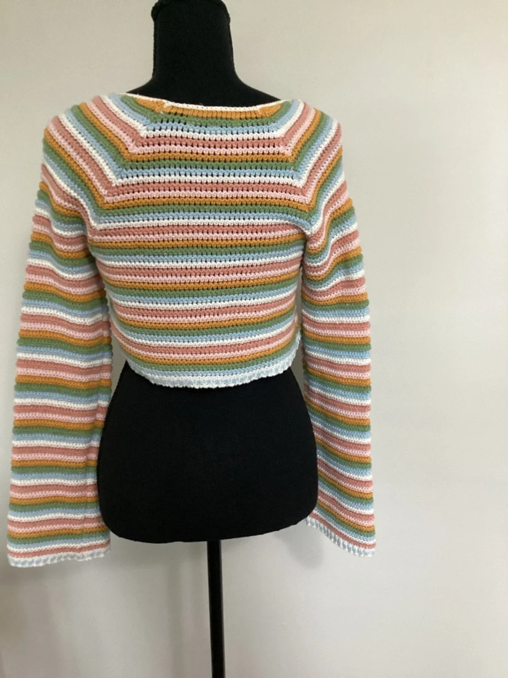 Emory Park Striped Crochet Cropped Sweater Top Boho Size Small NWOT Cottagecore